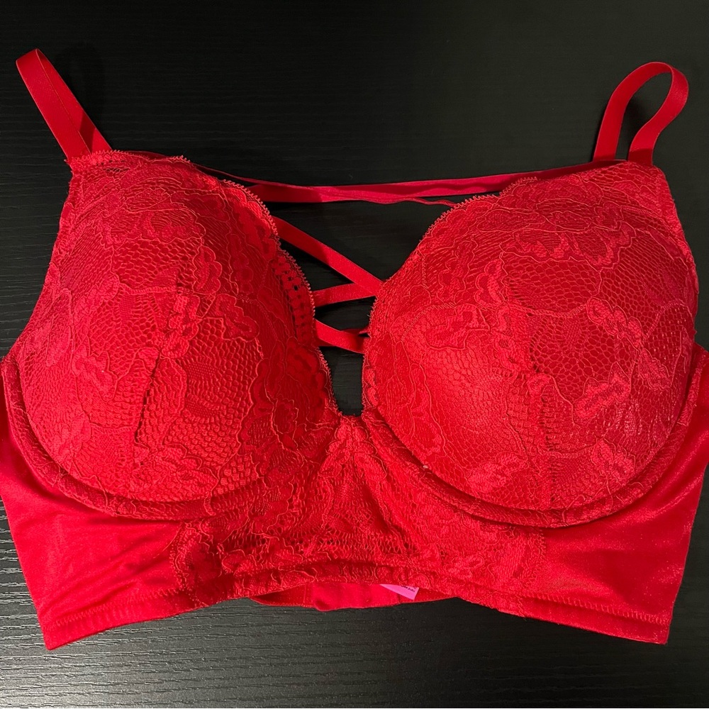 La SENZA Red Lace Padded Push-up Lingerie Bra
